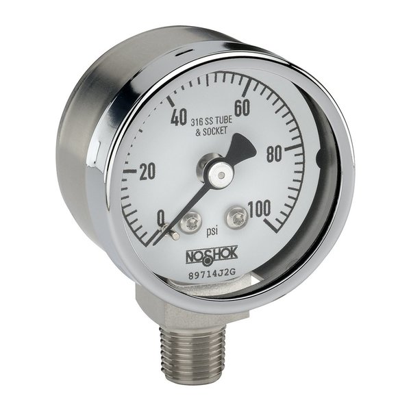 Noshok Vacuum Gauge, 4" 304SS Case, 316SS Internals, 30 vac, 1/4 NPT Male Bottom Conn, Glycerin Filled 40-500-30-vac-1/4